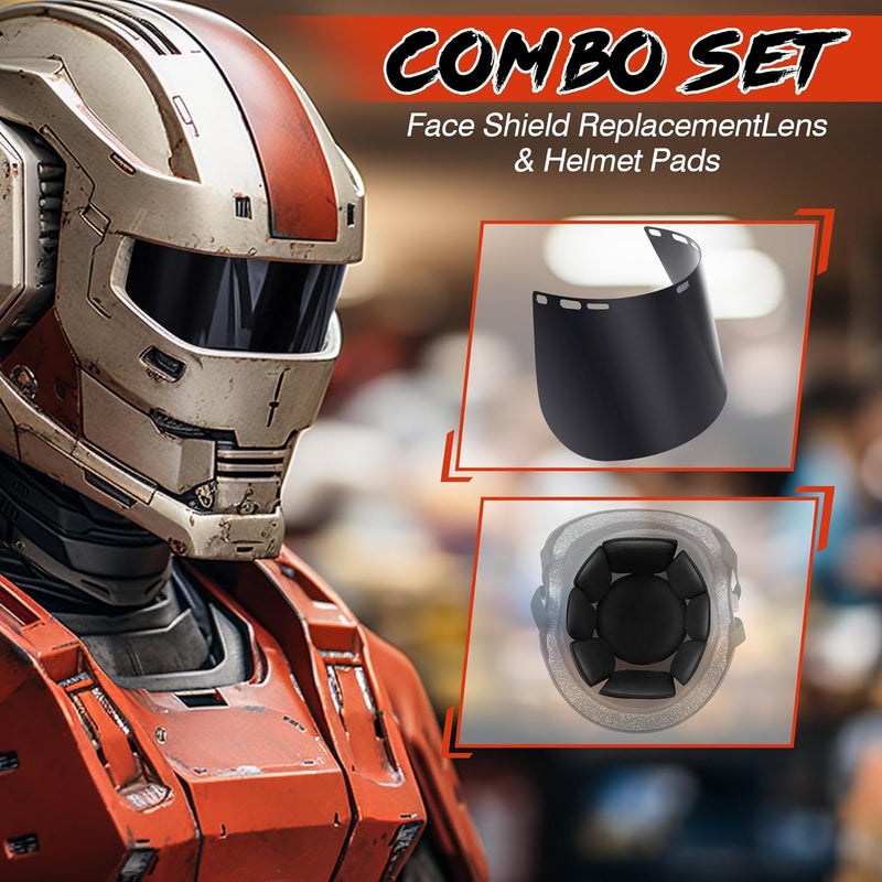 Feekoon 1 Pack Face Shield Replacement Lens with Helmet Pads, Tinted Full Face Shield Compatible with Hobart 770580, Replacement Foam Padding Kits for Welding, Grinding, DIY, Cosplay Helmet - Image 2